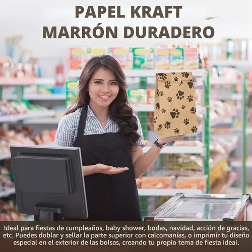 Vista 5 de Meanplan 200 bolsas de papel con huella de papel para perros, bolsas a granel para almuerzo, aperitivos, pan, dulces, sándwich, palomitas de maíz