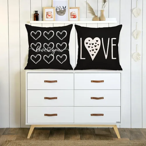 Vista 3 de Geefuun 4 fundas de almohada negras para el día de San Valentín, funda de cojín de lino de San Valentín de 18 x 18 pulgadas, decoración de regalo