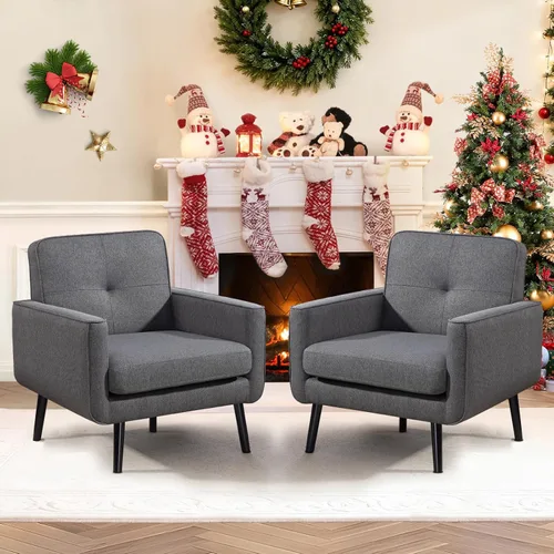 Vista 10 de Silla Accent de mediados de siglo, silla moderna de tela con estructura de madera, sillón acogedor para lectura con respaldo cómodo