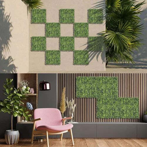 Vista 5 de Boj con pantalla de privacidad de hoja perenne, paneles de seto de hoja perenne, pared de plantas falsas de 20 x 20 pulgadas