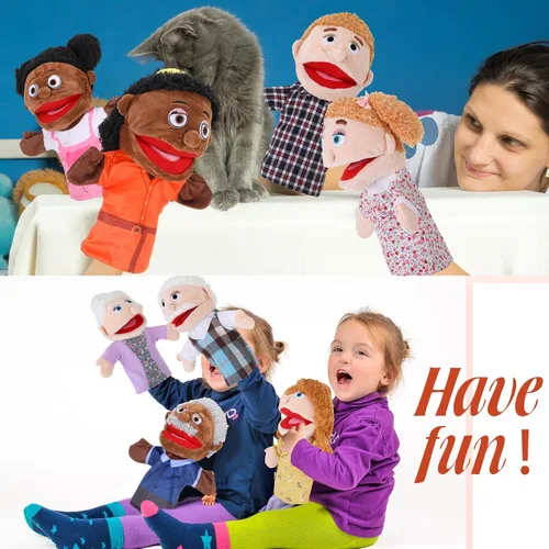 Vista 7 de Shappy 12 marionetas familiares de mano de 12 pulgadas, abuelos, mamá y papá, hermano y hermana, hijo e hija, juguetes de peluche