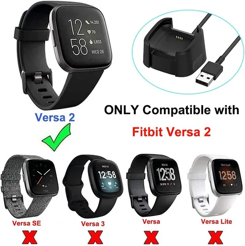 Vista 2 de Cargador para Fitbit Versa 2, cable de soporte de carga USB de repuesto para reloj inteligente Fitbit Versa 2