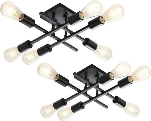 Vista 10 de Lámpara de techo semiempotrada de 6 luces, moderna lámpara Sputnik negra, lámpara de techo de granja E26, lámpara de techo para cocina, dormitorio
