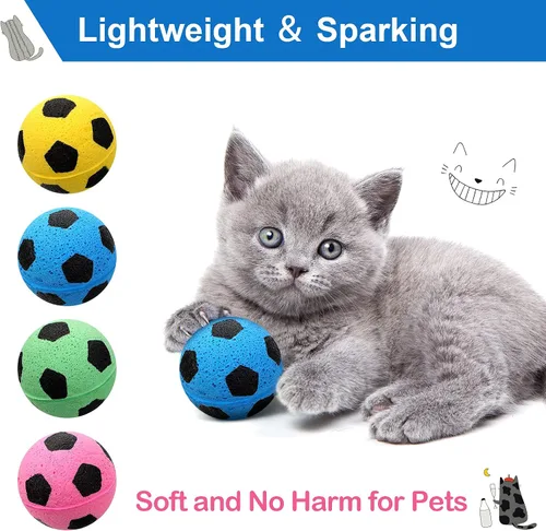 Vista 3 de Skylety Pelotas de fútbol para gatos, 32 unidades, esponja de espuma, para gatos interactivos, juguete de fútbol, pelota deportiva para gatito