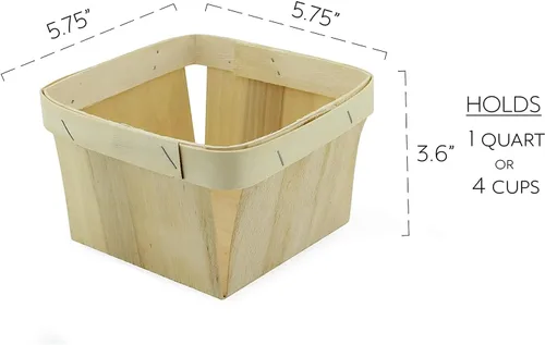 Vista 6 de Cornucopia Brands Cestas de madera de un cuarto de galón (paquete de 8); cajas cuadradas de madera ventiladas de 5.75 pulgadas para recolección
