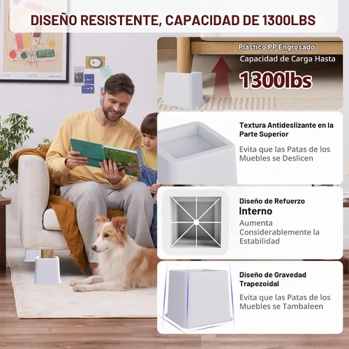 Vista 3 de Elevadores de cama resistentes de 8 pulgadas, juego de 4 elevadores ajustables para muebles, alturas de elevación de 3, 5 y 8 pulgadas, soporta