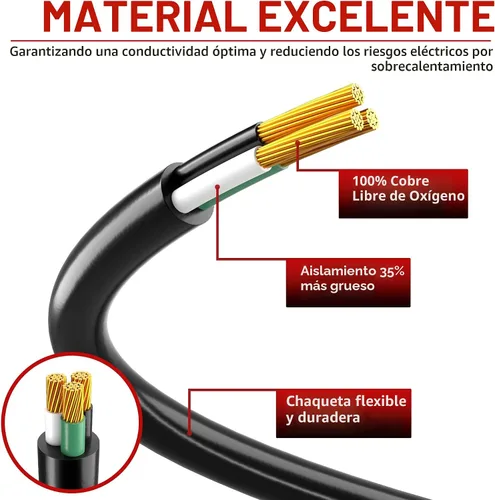 Vista 2 de Cable de extensión corto de 16/3 de 1 pie, cable de extensión negro flexible y duradero, cable de alimentación de 3 clavijas para interiores