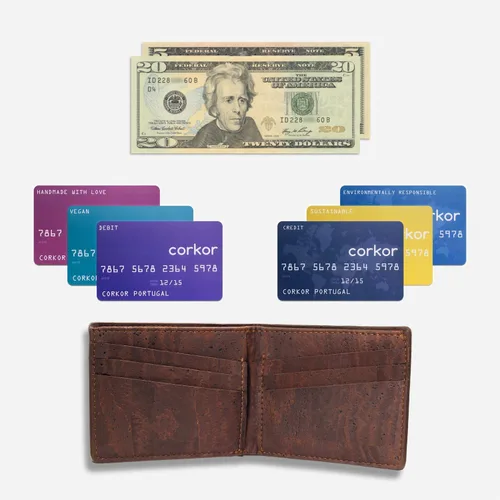 Vista 5 de Billetera Airtag - Tarjetero de cuero vegano para tarjetas y dinero en efectivo, Marrón, Bifold