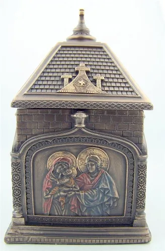 Vista 3 de Regalo católico religioso de bronce fundido en frío de 5 7/8 pulgadas Iglesia capilla icono rosario recuerdo caja de baratija