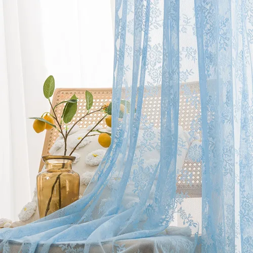 Vista 14 de Sutuo Home Juego de 2 cortinas de encaje beige, paneles transparentes de 63 pulgadas de largo, bordado floral de rosas, tratamiento de ventana