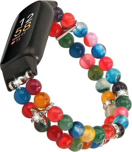 Vista 10 de Wongeto Compatible con correas Fitbit Luxe, pulsera elástica de perlas estirable de moda hecha a mano para mujeres, correa de reemplazo