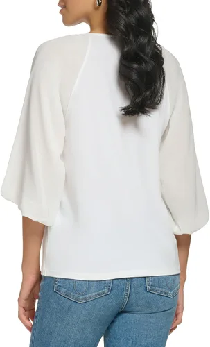 Vista 3 de Calvin Klein Blusa de manga farol mixta de jersey mate para mujer