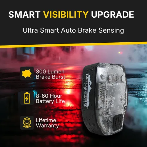 Vista 8 de Smart Bike Brake Light with Accurate Deceleration Sensor, Water Resistant Rechargeable Night Light, 300 Lumen Tail Lights