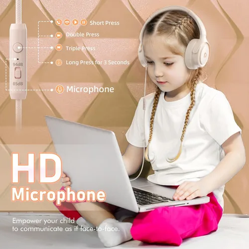 Vista 5 de ADOOPE - Auriculares para niños con cable, conector de 3,5 mm, control de volumen seguro de 85/94 dB, micrófono incorporado, auriculares