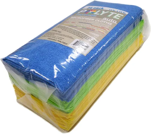 Vista 6 de POLYTE Paño de limpieza de microfibra con corte ultrasónico, sin bordes, 14 x 14 pulgadas (paquete de 36, azul, verde, amarillo)