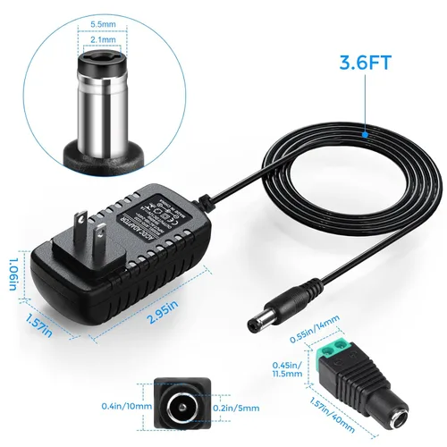 Vista 2 de LightingWill - Fuente de alimentación de 12 V, 1 A, CA 100-240 V a CC 12 V 12 W, transformador de enchufe de pared con conector de 5.5/0.1 in