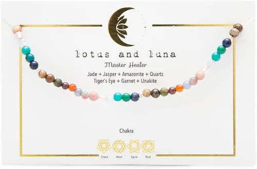 Vista 4 de Lotus and Luna Collar curativo de chakras energéticos de 0.157in con piedras reales de jade, perla, cuarzo rosa, amatista, piedra lunar