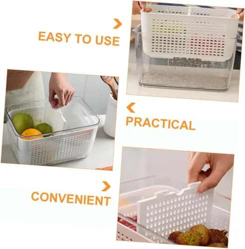 Vista 6 de Cabilock Recipientes de pasta de 1. Colador de cocina de 7 litros, doble capa, cesta de drenaje de verduras, de plástico, para lavar frutas
