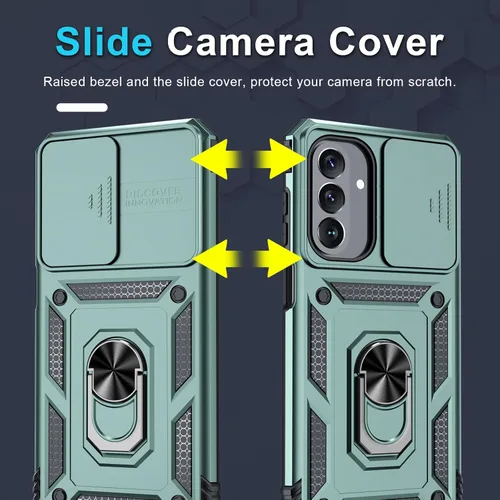 Vista 3 de Janmitta Funda compatible con Samsung Galaxy A26 5G, funda integrada para lente de cámara deslizante + protector de pantalla + soporte de anillo