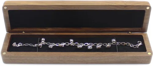 Vista 6 de Caja de regalo de collar rectangular largo de madera de nogal, caja de almacenamiento de joyería, caja de exhibición para aniversario, proponer