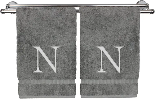 Vista 18 de Toalla de mano monogramada, regalo personalizado, juego de 2 - Toalla bordada con letra de bloque dorada - Extra absorbente 100% algodón turco
