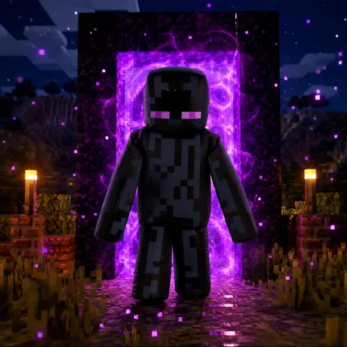 Vista 3 de Disfraz de Enderman, disfraces inflables de Minecraft para niños, tamaño infantil, funciona con ventilador, traje inflable expandible, color negro