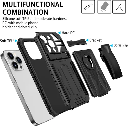Vista 2 de Funda compatible con Redmi A1, soporte integrado compatible con Redmi A2 a prueba de golpes, funda protectora 2 en 1, color negro