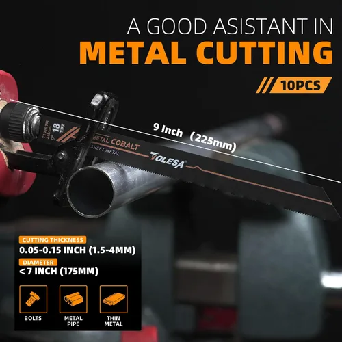 Vista 4 de TOLESA M42 - Hojas de sierra recíproca bimetálicas de metal de 8.858 in 18TPI Sierra recíproca con cobalto para corte fino de metal, perfecto