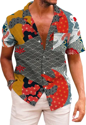 Vista 50 de KYKU - Camisa hawaiana funky para hombre, ropa tropical para vacaciones en Palm Beach
