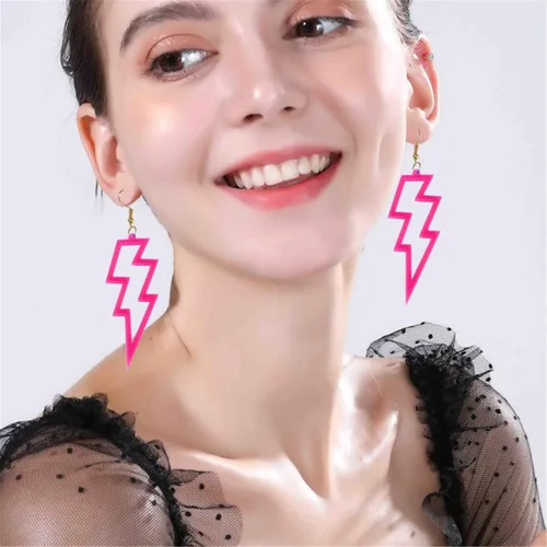 Vista 3 de 3 pares de aretes colgantes de neón fluorescentes retro de los años 80 para disfraz de neón para mujer