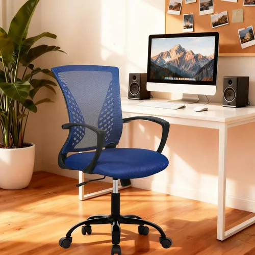 Vista 2 de PayLessHere Silla de oficina, silla de escritorio, silla de computadora, silla ergonómica, malla ejecutiva ajustable, respaldo medio con ruedas Azul