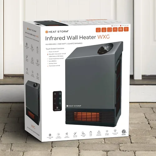 Vista 10 de Heat Storm - Calentador infrarrojo de pared HS-1000-WX para interiores, ahorrador de espacio, 1000 vatios, con control remoto, rejilla segura al Gris