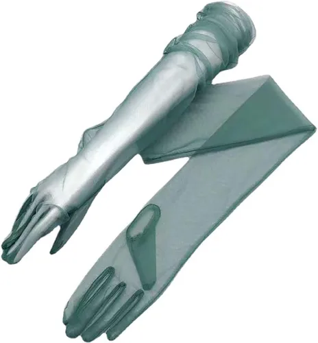 Vista 2 de Guantes largos de tul para mujer, color sólido, longitud del codo, 27 pulgadas, guantes transparentes