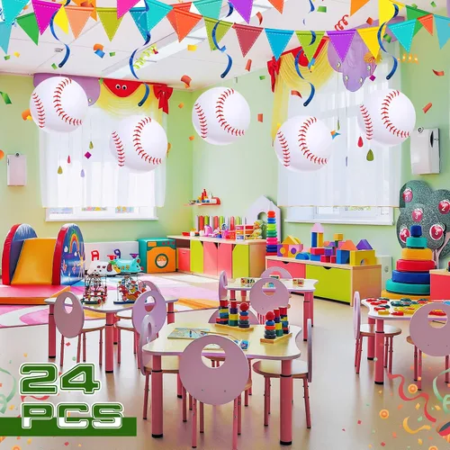 Vista 6 de Yexiya 24 piezas de decoraciones de fiesta de béisbol de 7.9 pulgadas, remolinos colgantes de béisbol, suministros de fiesta de béisbol, remolinos