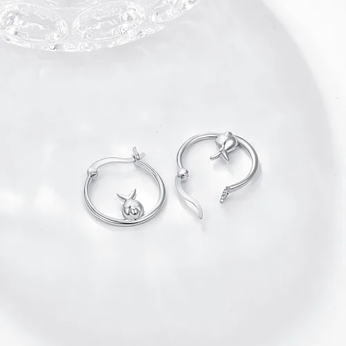 Vista 2 de Conbo MushroomBunny Hoop Earrings 925 Sterling Silver MushroomBunnyEarrings Cute Mushroom Earrings Small Mushroom Hoop Earrings Hypoallergenic