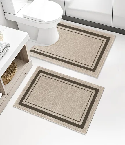 Vista 40 de chakme Juego de 2 alfombras de baño ultrafinas, absorbentes, antideslizantes, lavables a máquina, color beige oscuro, 17 x 24 pulgadas + tapete