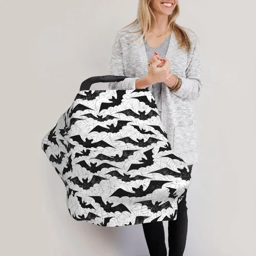 Vista 2 de Funda de asiento de coche con diseño gótico de murciélago negro para bebé, fundas de asiento de coche para niñas y niños, elástica, suave Murciélago