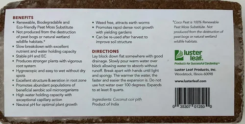 Vista 2 de Luster Leaf 1250 Medio de cultivo de coco y mezcla de inicio de semillas, 1.4 libras, marrón
