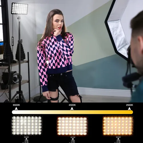 Vista 6 de Paquete de 2 luces LED RGB para video con soporte de trípode ajustable/filtros blancos, kit de iluminación de videoconferencia USB regulable de 2500