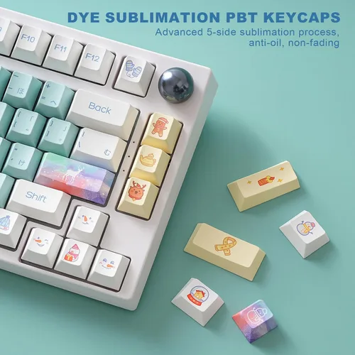 Vista 5 de YUNZII Snow Dye Sub PBT Keycaps, 149 teclas completas de sublimación de tinte PBT teclas personalizadas con extractor de teclas para interruptores