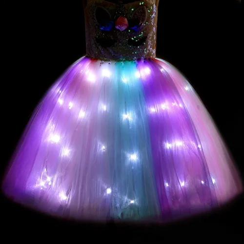Vista 2 de Disfraz de unicornio para niñas con luz LED, tutú de princesa de unicornio para Halloween, cumpleaños, regalos de Navidad