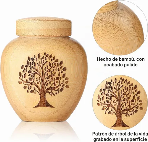 Vista 3 de Pequeños Juegos de Urnas para Cenizas Humanas, Conjunto de 1, Mini Urnas para Cenizas Hechas de Bambú con Patrón de Árbol de la Vida Grabado, Mini