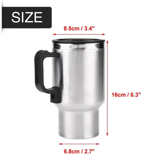Vista 9 de Taza de calefacción para automóvil, hervidor eléctrico de acero inoxidable, calentador de taza de café portátil de 12 V, calor hasta 149.0 °F, taza