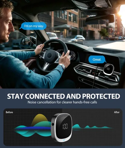 Vista 4 de COMSOON Adaptador Bluetooth AUX para Coche, [Pantalla LED] Receptor Bluetooth 5.3 para Altavoz/Estéreo Doméstico/Auriculares con Cable, Receptor