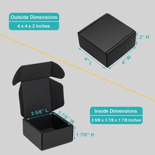 Vista 2 de Mcfleet Cajas de envío de 4 x 4 x 2 pulgadas en negro - Caja de correo de cartón corrugado para embalaje de pequeñas empresas - Cerradura de pestaña