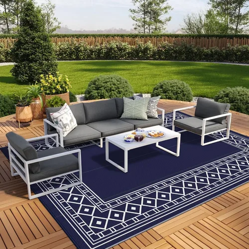 Vista 29 de GENIMO Alfombra de Exterior 5'x8' Impermeable para Patio, Alfombra de Paja de Plástico Reversible para Exteriores, Alfombras de Camping para Negro