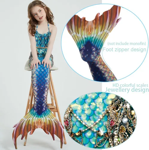 Vista 3 de JQGBBOX Conjunto de bikini con cola de sirena para natación, para niñas, niños y adultos, traje de baño familiar
