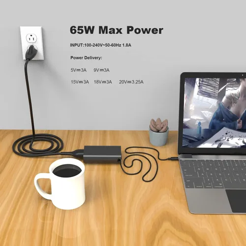 Vista 5 de [Usado] Cargador USB C para portátil de 65 W y 45 W compatible con Dell Latitude 7420 5420 5520 5430 5440 7440 5450 5530 7330 7430 5540 5320 9430