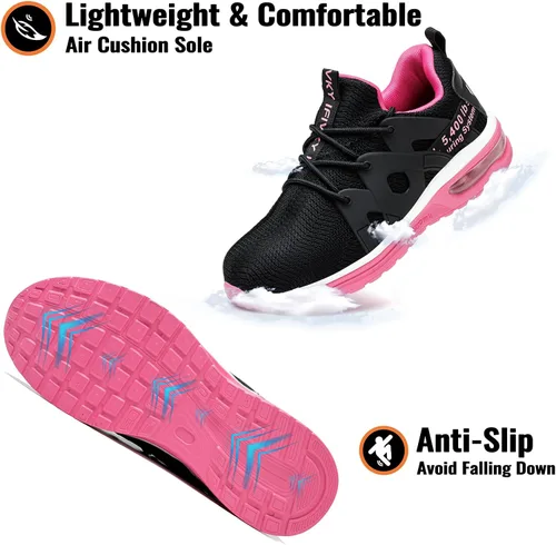 Vista 5 de Ifivky Zapatos de punta de acero para mujer, ligeros, transpirables, zapatos de trabajo cómodos, a prueba de pinchazos, antideslizantes, zapatos