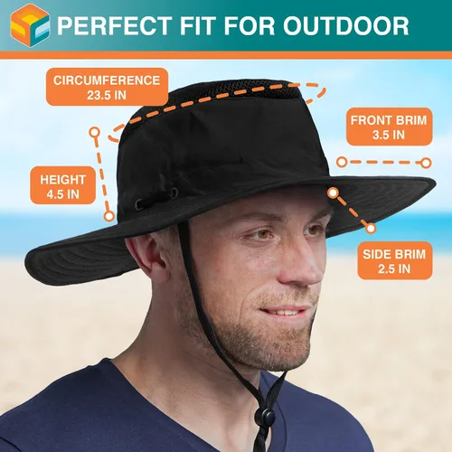Vista 5 de SUN CUBE Sombrero de ala ancha para hombres y mujeres, protección solar UV, sombrero de safari para senderismo